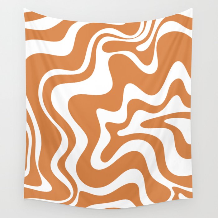 Liquid Swirl Retro Modern Abstract Pattern in Orange Ochre and White Wall Tapestry Gallery Image 4