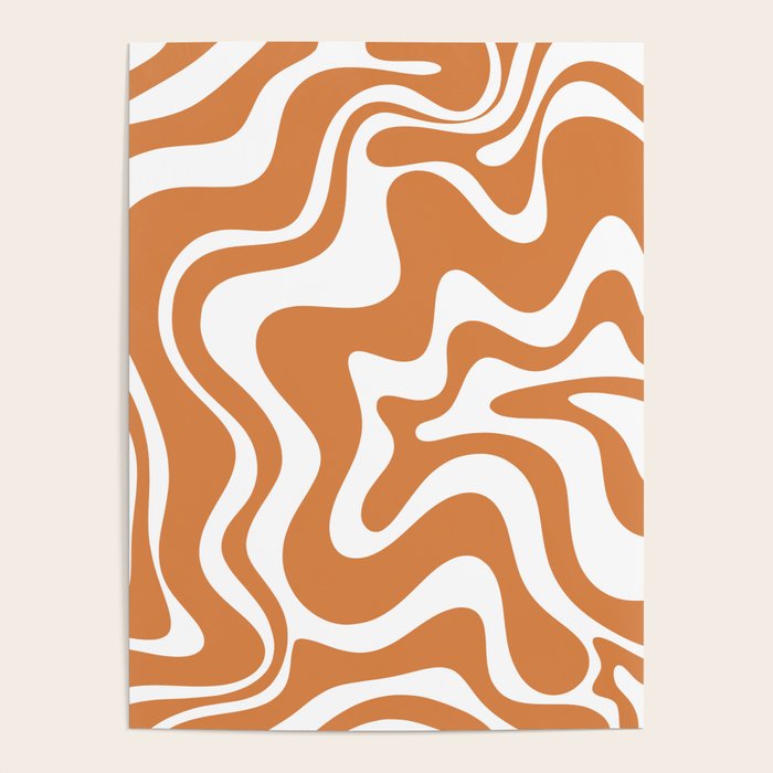 Liquid Swirl Retro Modern Abstract Pattern in Orange Ochre and White Poster Gallery Image 1