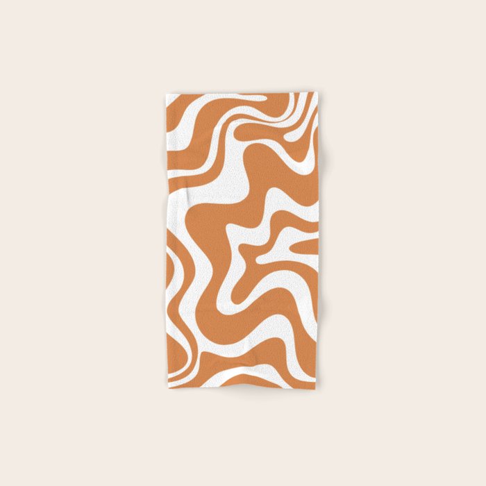 Liquid Swirl Retro Modern Abstract Pattern in Orange Ochre and White Bath Towel Gallery Image 1