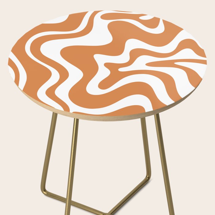 Liquid Swirl Retro Modern Abstract Pattern in Orange Ochre and White Side Table Gallery Image 2