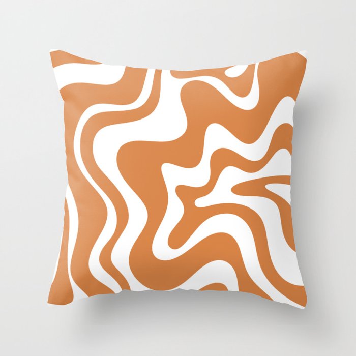 Liquid Swirl Retro Modern Abstract Pattern in Orange Ochre and White Throw Pillow Gallery Image 1