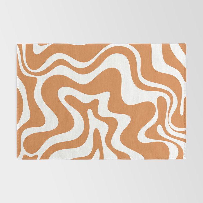 Liquid Swirl Retro Modern Abstract Pattern in Orange Ochre and White Rug Gallery Image 2