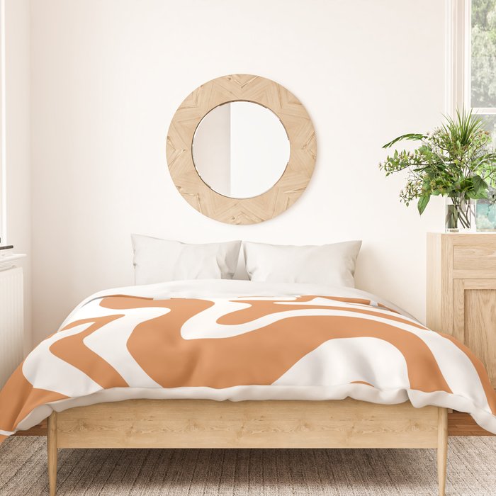 Liquid Swirl Retro Modern Abstract Pattern in Orange Ochre and White Duvet Cover Gallery Image 3