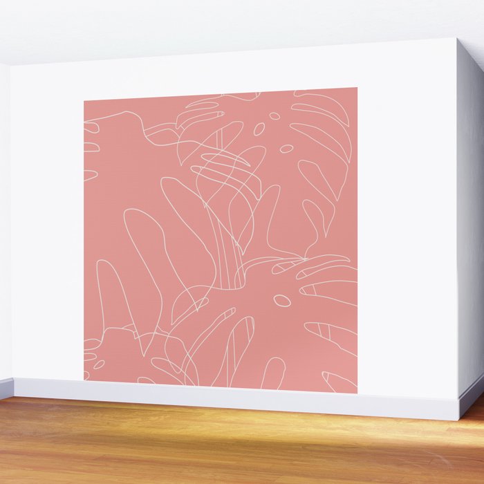 Monstera No2 Pink Wall Mural Gallery Image 2