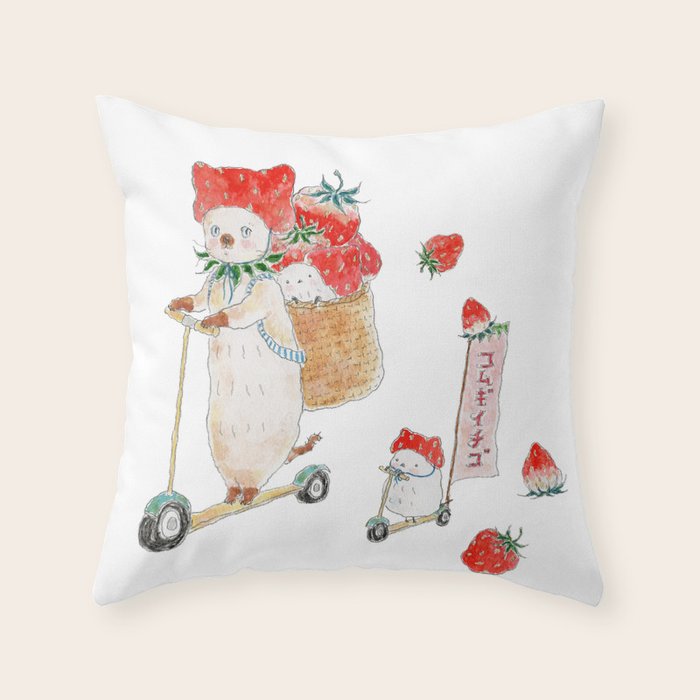 kickboard ichigo nyanco Throw Pillow Gallery Image 6