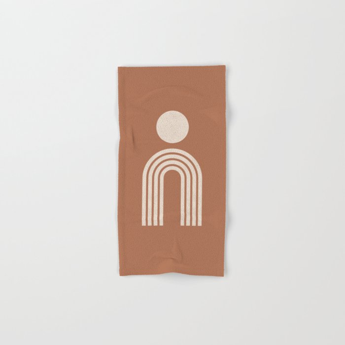 Mid century modern sun and rainbow on terracotta Towels Gallery Image 1