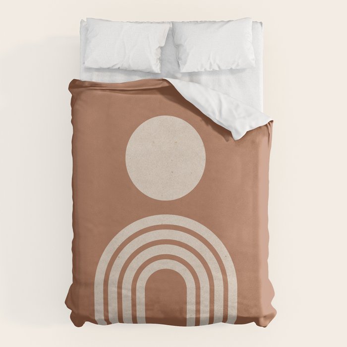 Mid century modern sun and rainbow on terracotta Duvet Cover Gallery Image 1