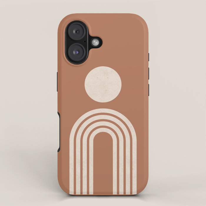 Mid century modern sun and rainbow on terracotta iPhone Case Gallery Image 1