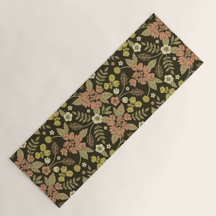 Sage, Dark Green, Peach & Cream Floral Pattern Yoga Mat Gallery Image 1