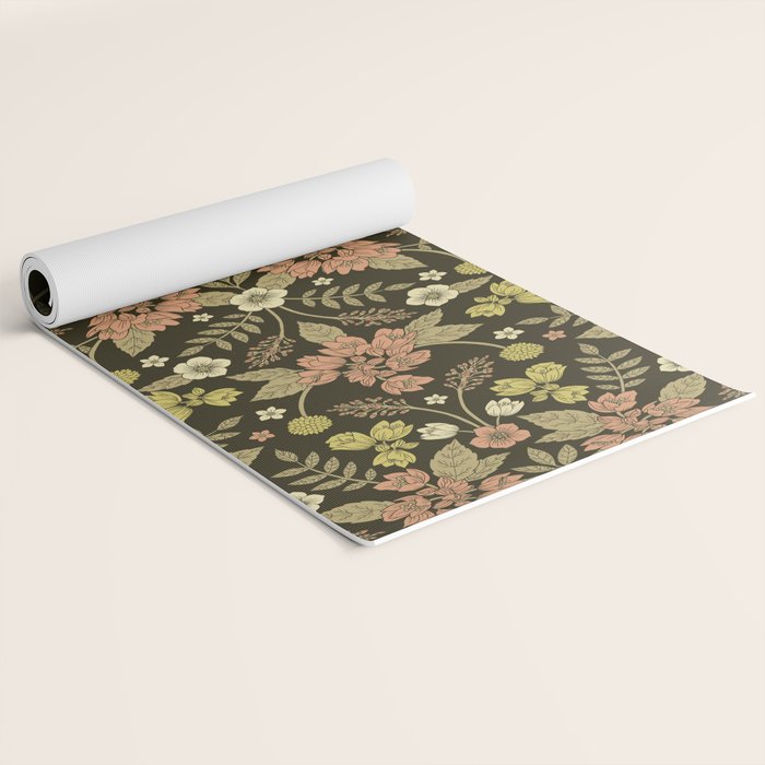 Sage, Dark Green, Peach & Cream Floral Pattern Yoga Mat Gallery Image 2