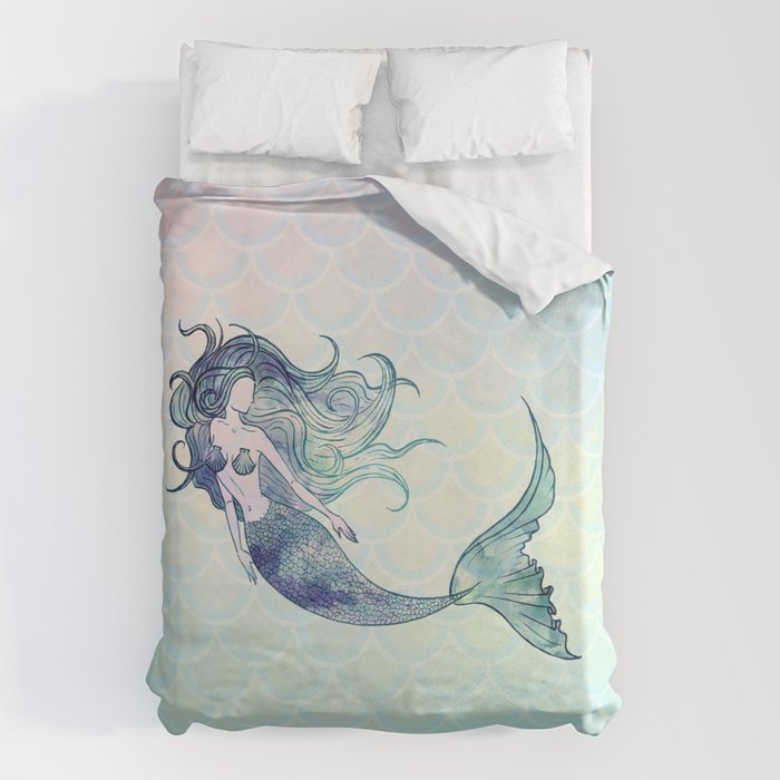 Watercolor Mermaid Duvet Cover Gallery Image 6