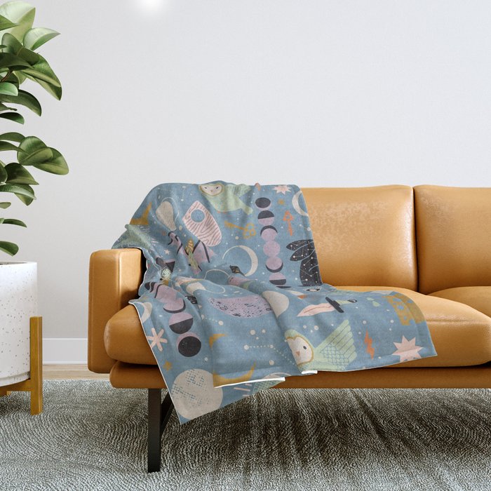Lunar Pattern: Blue Moon Throw Blanket Gallery Image 1