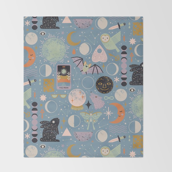 Lunar Pattern: Blue Moon Throw Blanket Gallery Image 2