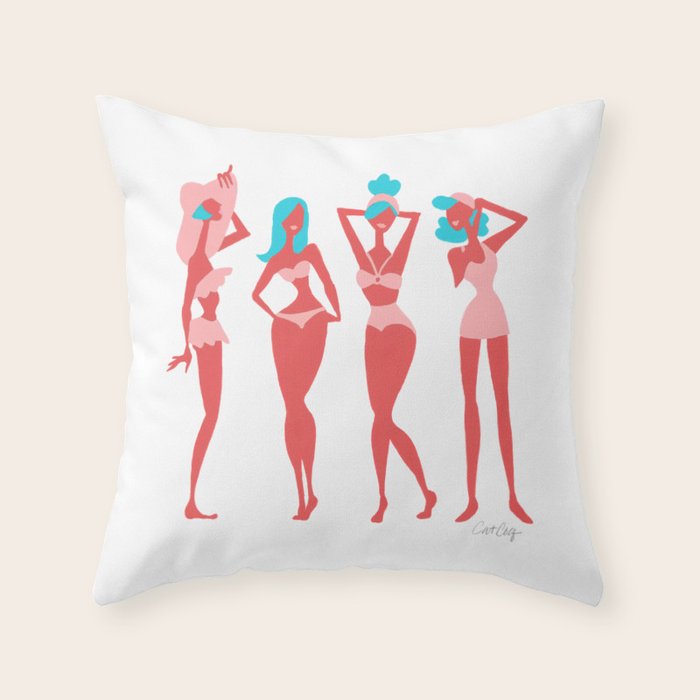 Beach Bombshells - Cyan & Coral Palette Throw Pillow Gallery Image 6