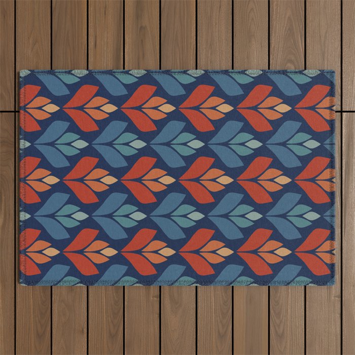 Blue & Red Retro Trefoil Pattern Outdoor Rug Gallery Image 1