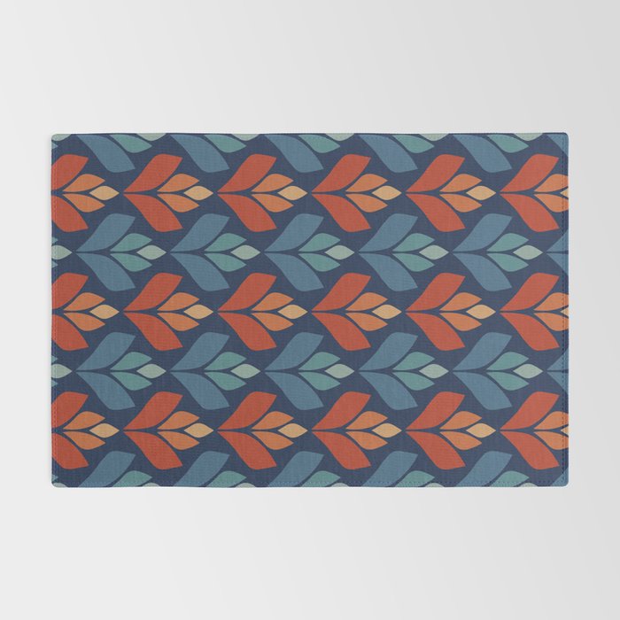 Blue & Red Retro Trefoil Pattern Rug Gallery Image 2