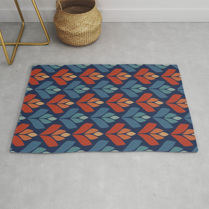 Blue & Red Retro Trefoil Pattern Rug Gallery Image 1