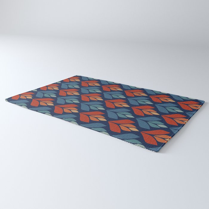 Blue & Red Retro Trefoil Pattern Rug Gallery Image 3