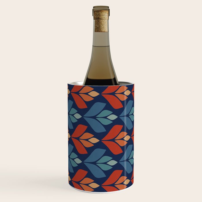Blue & Red Retro Trefoil Pattern Wine Chiller Gallery Image 1