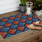 Blue & Red Retro Trefoil Pattern Outdoor Rug Gallery Image 2