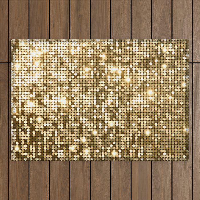 Golden Metallic Glitter Sequins Outdoor Rug Gallery Image 1