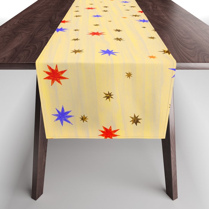 Celestial Star Twinkle in Golden Amber Watercolor Table Runner Gallery Image 1