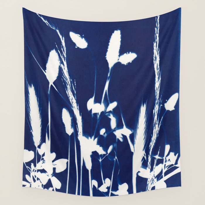 Cyan Herbarium #1 Wall Tapestry Gallery Image 1