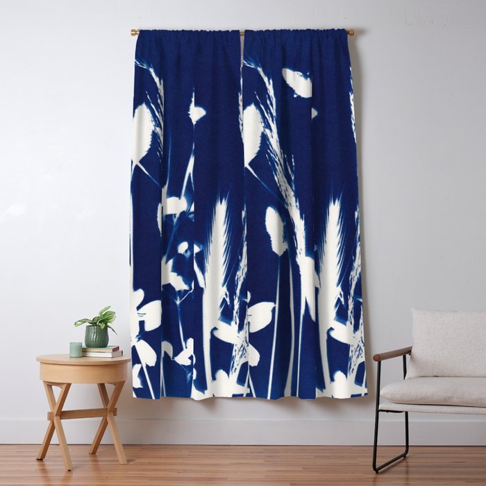 Cyan Herbarium #1 Window Curtain Gallery Image 1