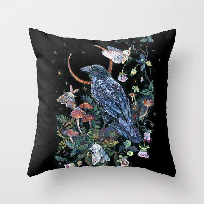 Moon Raven  Throw Pillow Gallery Image 6