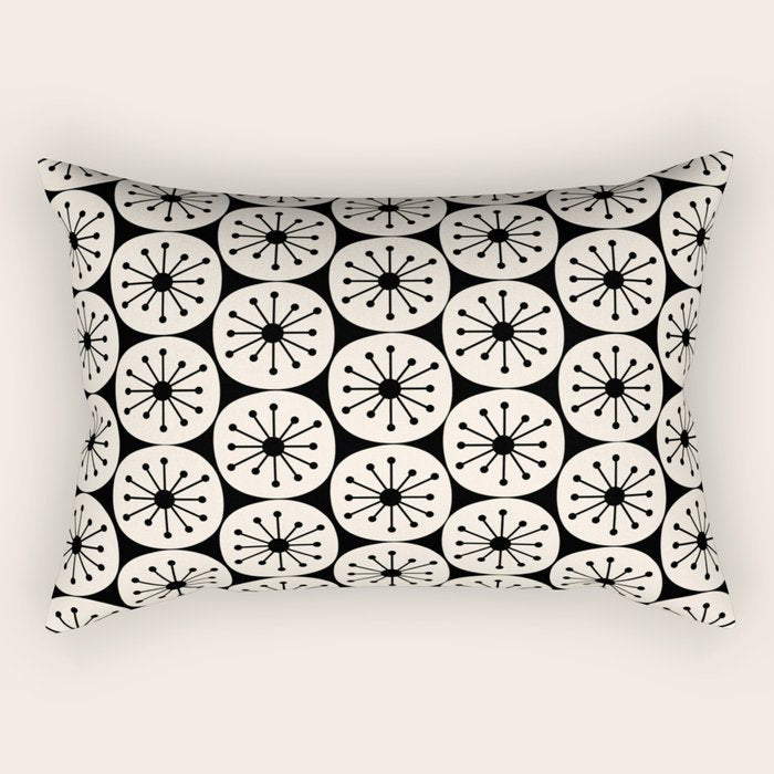 Mid Century Modern Atomic Dots Fun Retro Black and Cream Pattern Rectangular Pillow Gallery Image 2