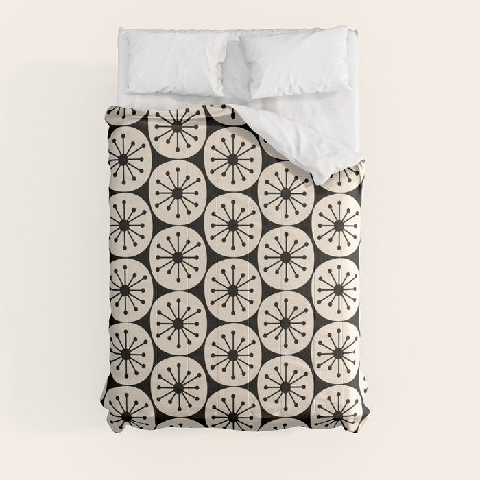 Mid Century Modern Atomic Dots Fun Retro Black and Cream Pattern Comforter Gallery Image 3
