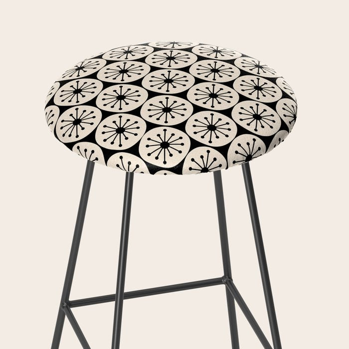 Mid Century Modern Atomic Dots Fun Retro Black and Cream Pattern Stool Gallery Image 2
