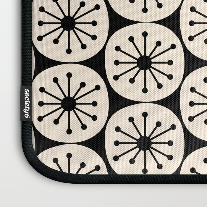 Mid Century Modern Atomic Dots Fun Retro Black and Cream Pattern Laptop Sleeve Gallery Image 3