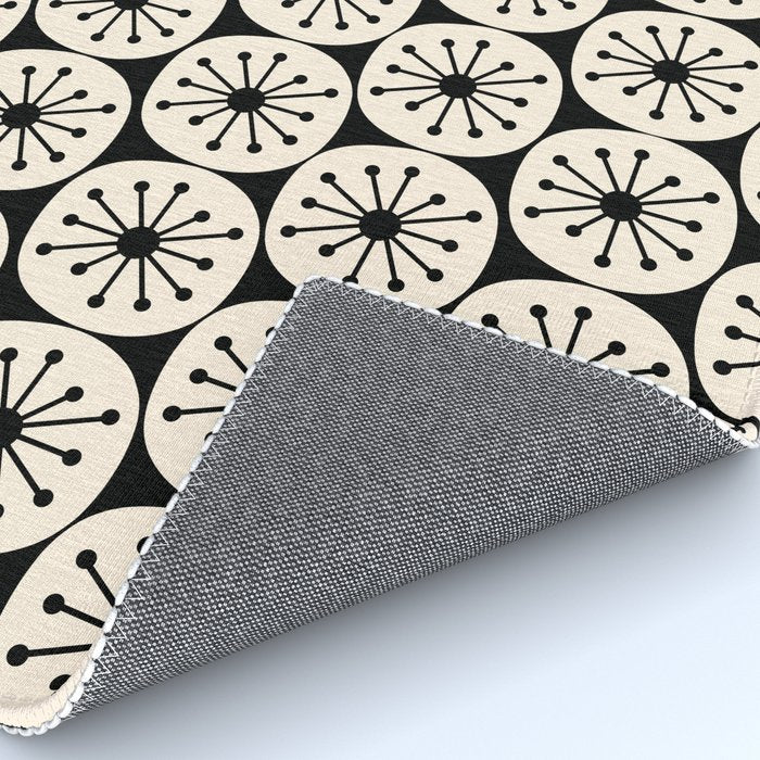 Mid Century Modern Atomic Dots Fun Retro Black and Cream Pattern Rug Gallery Image 4