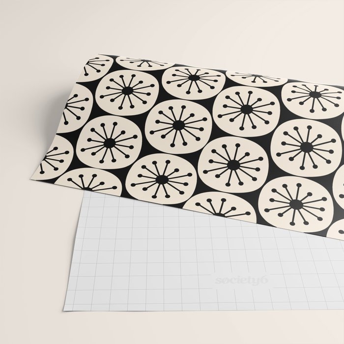 Mid Century Modern Atomic Dots Fun Retro Black and Cream Pattern Wrapping Paper Gallery Image 2