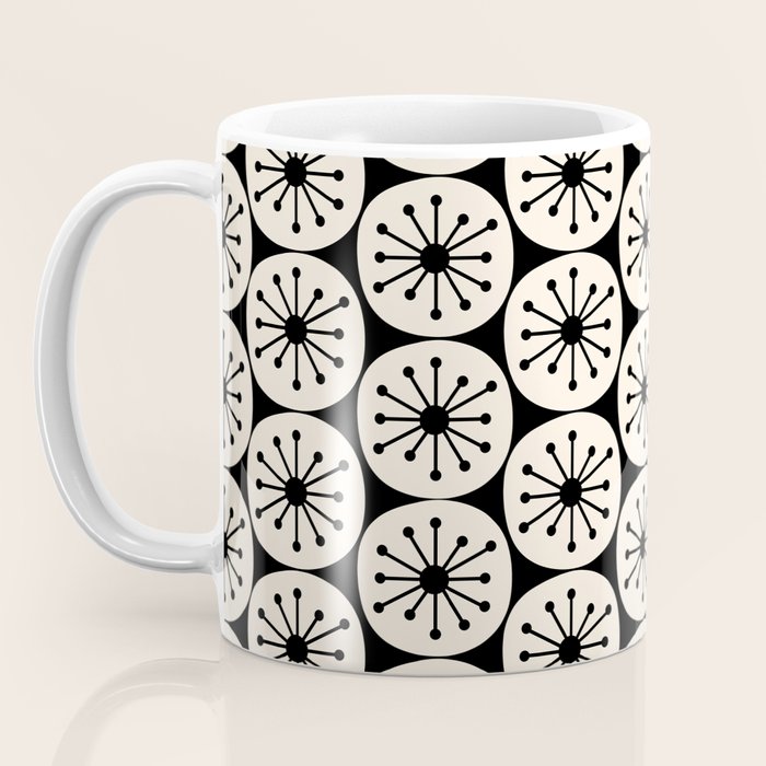 Mid Century Modern Atomic Dots Fun Retro Black and Cream Pattern Coffee Mug Gallery Image 3