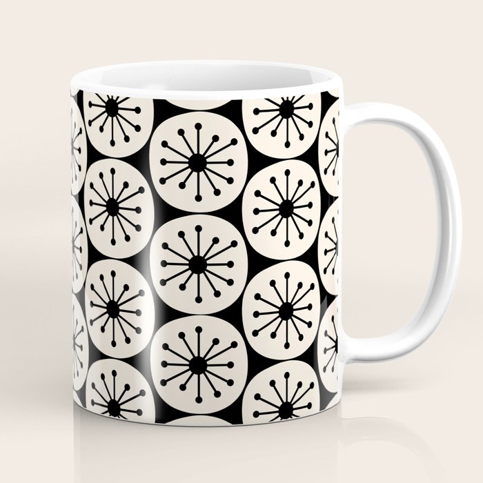 Mid Century Modern Atomic Dots Fun Retro Black and Cream Pattern Coffee Mug Gallery Image 1