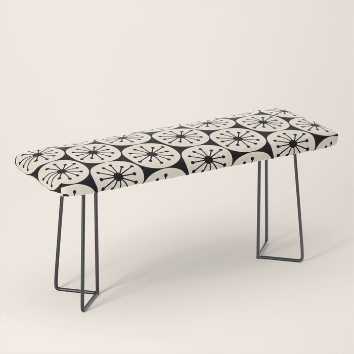 Mid Century Modern Atomic Dots Fun Retro Black and Cream Pattern Bench Gallery Image 1