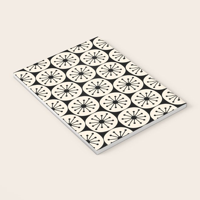 Mid Century Modern Atomic Dots Fun Retro Black and Cream Pattern Notebook Gallery Image 3