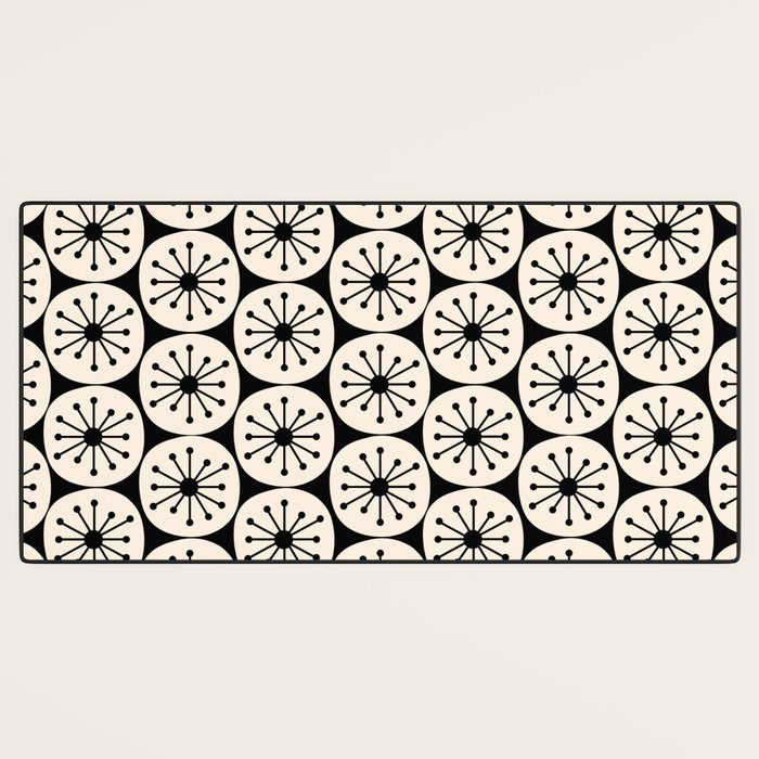 Mid Century Modern Atomic Dots Fun Retro Black and Cream Pattern Desk Mat Gallery Image 3