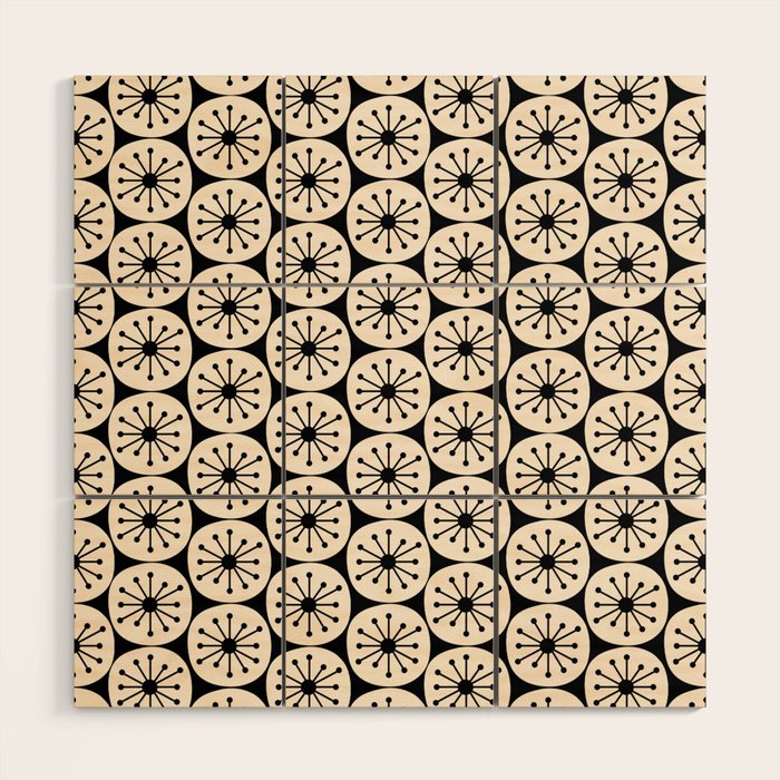 Mid Century Modern Atomic Dots Fun Retro Black and Cream Pattern Wood Wall Art Gallery Image 1