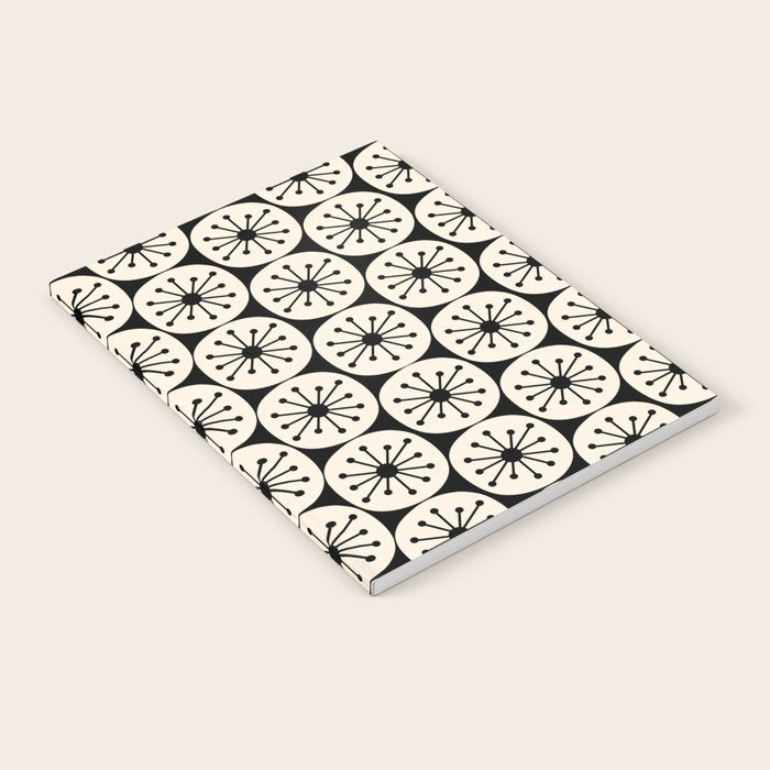 Mid Century Modern Atomic Dots Fun Retro Black and Cream Pattern Notebook Gallery Image 2