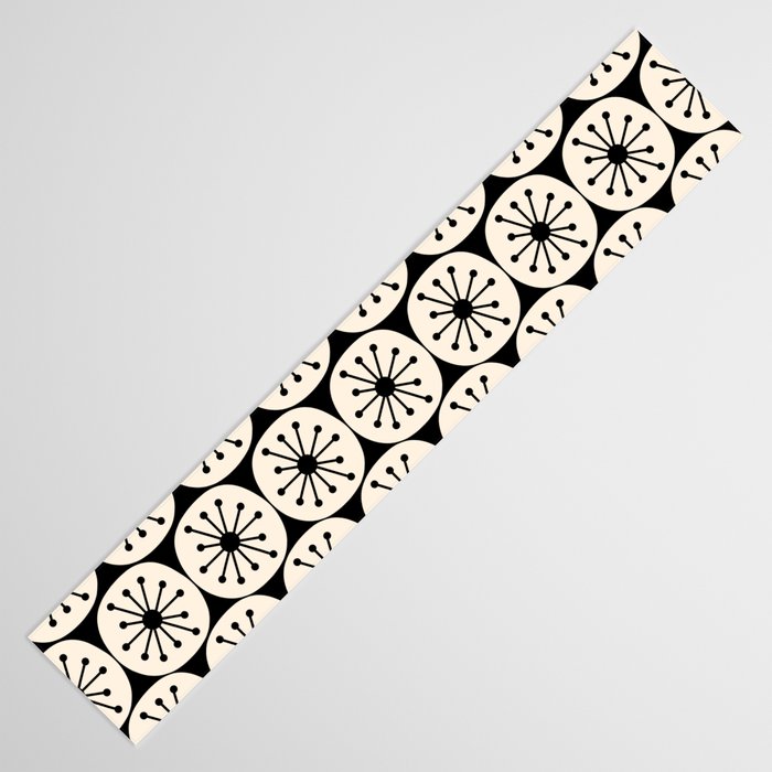 Mid Century Modern Atomic Dots Fun Retro Black and Cream Pattern Table Runner Gallery Image 3