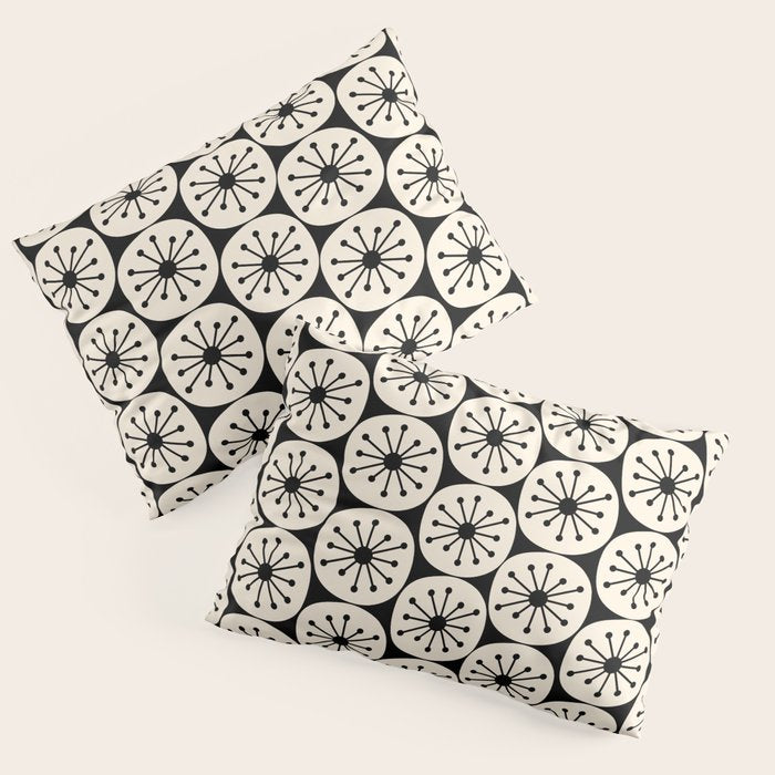 Mid Century Modern Atomic Dots Fun Retro Black and Cream Pattern Pillow Sham Gallery Image 1