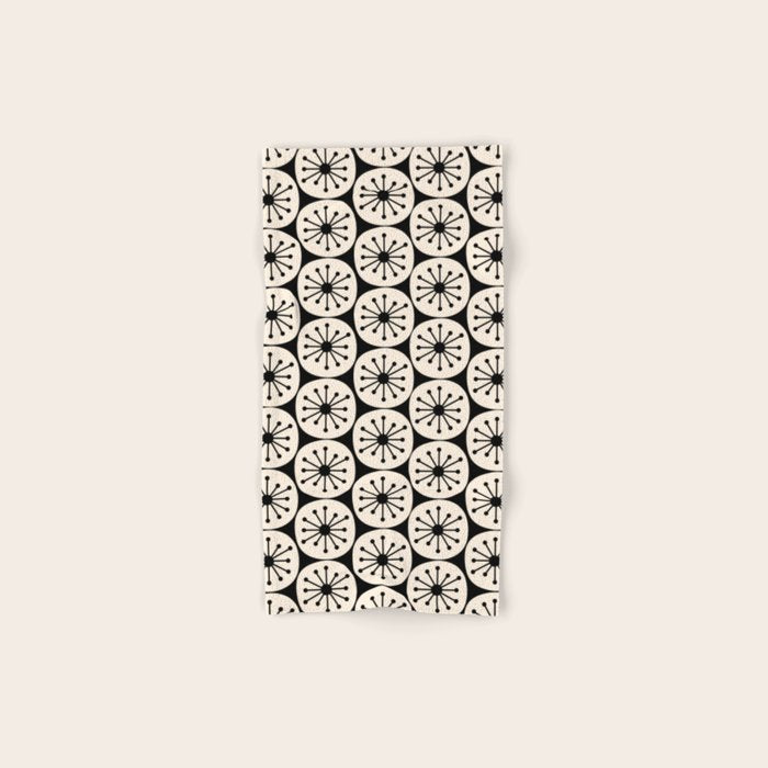 Mid Century Modern Atomic Dots Fun Retro Black and Cream Pattern Bath Towel Gallery Image 1