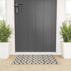 Mid Century Modern Atomic Dots Fun Retro Black and Cream Pattern Welcome Mat Gallery Image 3