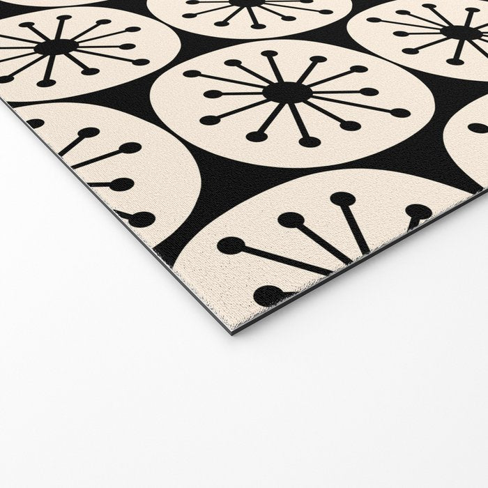 Mid Century Modern Atomic Dots Fun Retro Black and Cream Pattern Welcome Mat Gallery Image 2