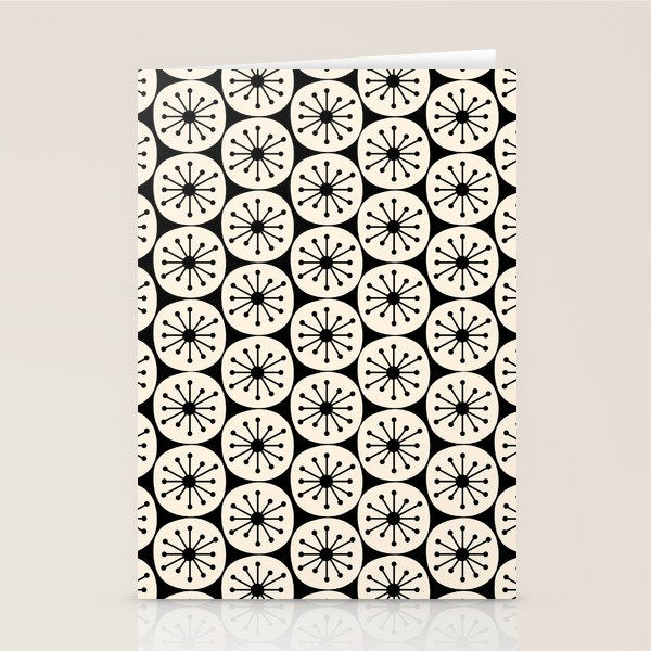 Mid Century Modern Atomic Dots Fun Retro Black and Cream Pattern Stationery Card Gallery Image 2