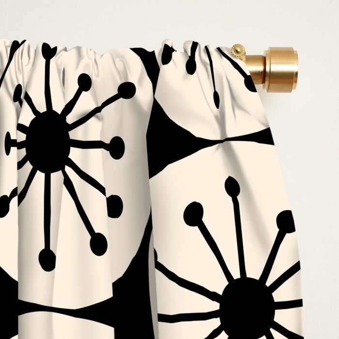 Mid Century Modern Atomic Dots Fun Retro Black and Cream Pattern Window Curtain Gallery Image 2