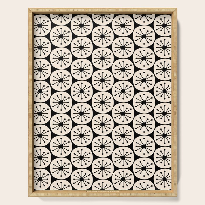 Mid Century Modern Atomic Dots Fun Retro Black and Cream Pattern Serving Tray Gallery Image 1